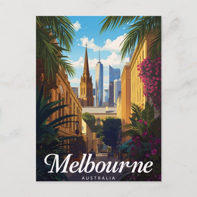 Melbourne Australia Skyline Retro Travel Postcard (Front)