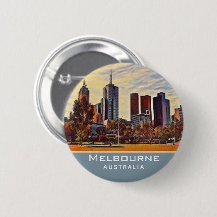 Melbourne Australia Skyline Watercolor Art 6 Cm Round Badge