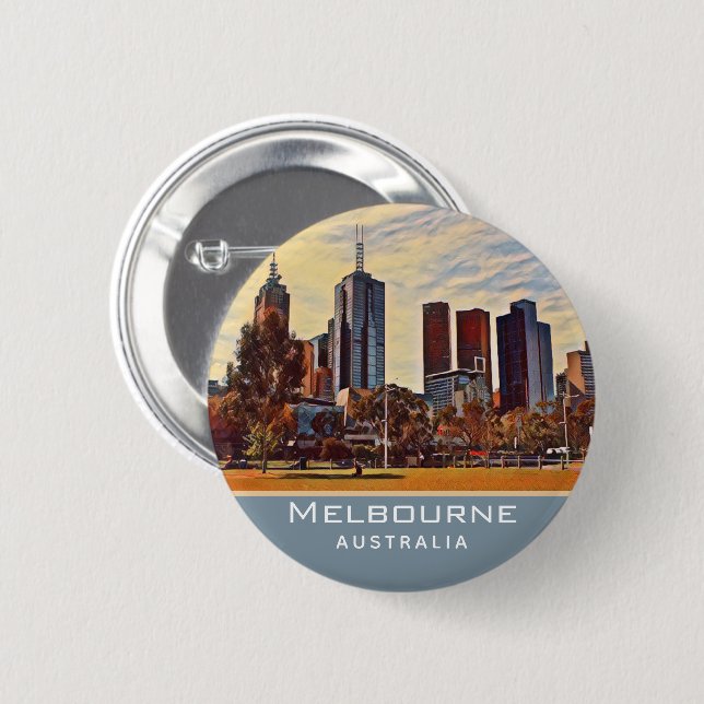 Melbourne Australia Skyline Watercolor Art 6 Cm Round Badge (Front & Back)