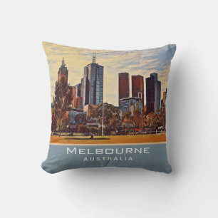 Melbourne Australia Skyline Watercolor Art Cushion