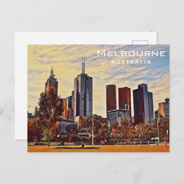 Melbourne Australia Skyline Watercolor Art Postcard (Front/Back)