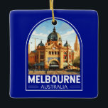 Melbourne Australia Travel Art Vintage Ceramic Ornament<br><div class="desc">Melbourne retro vector travel design. Melbourne is the coastal capital of the southeastern Australian state of Victoria. At the city's centre is the modern Federation Square development,  with plazas,  bars,  and restaurants by the Yarra River.</div>