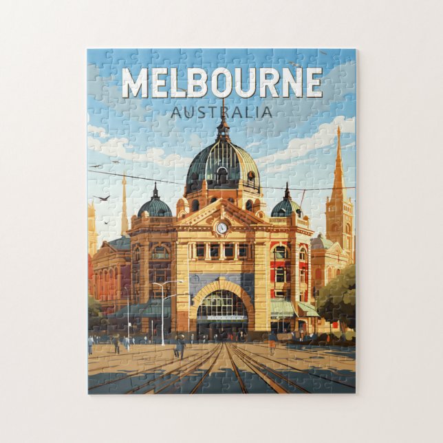 Melbourne Australia Travel Art Vintage Jigsaw Puzzle (Vertical)
