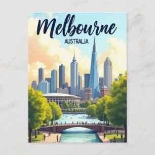 Melbourne Australia Travel Artistic Vintage Postcard
