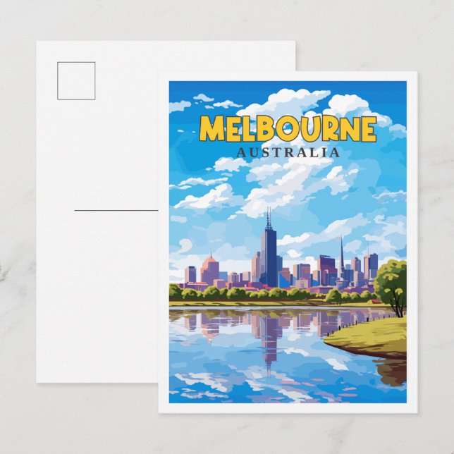 Melbourne Australia vintage travel illustration Postcard (Front/Back)