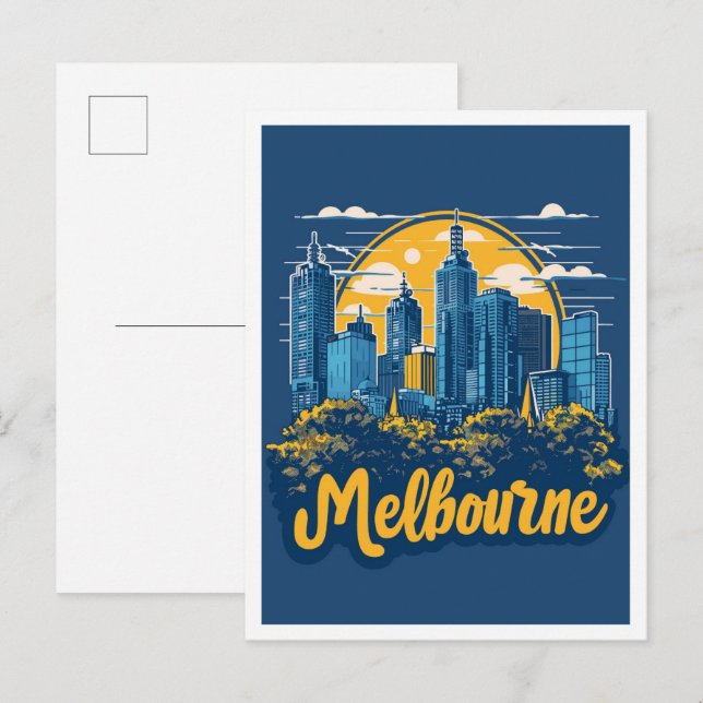 Melbourne Australia Vintage Travel Illustration Postcard (Front/Back)