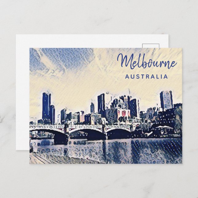 Melbourne Australia Watercolor Art Postcard (Front/Back)