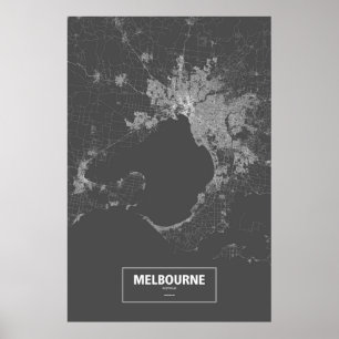 Melbourne, Australia (white on black) Poster