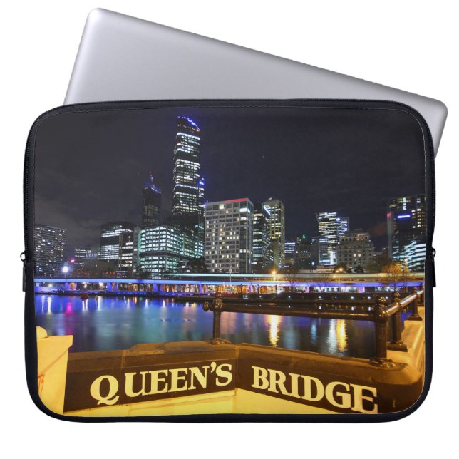 Melbourne CBD Queens Bridge City Lights Laptop Sleeve (Front)