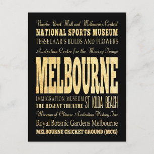 Melbourne City of Australia Typography Art Postcard