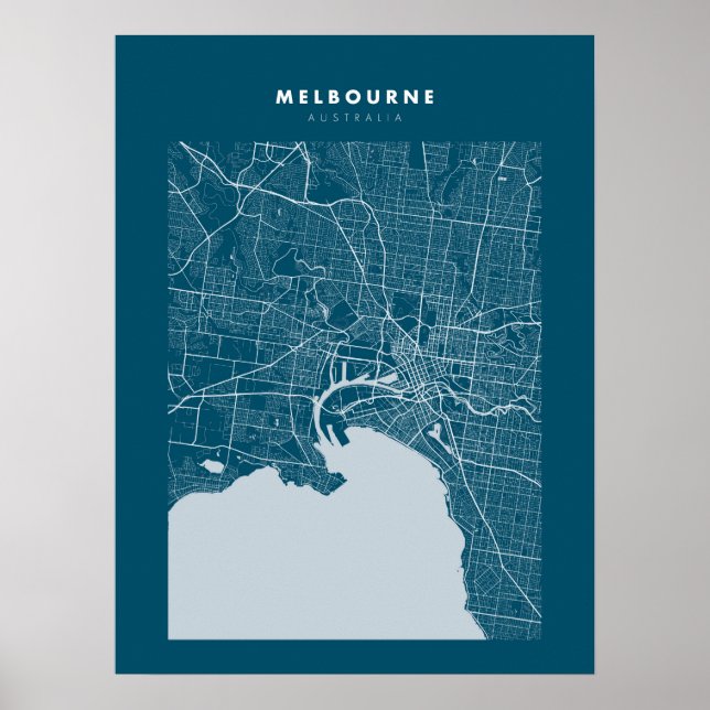 Melbourne Dark Blue City Map Poster (Front)
