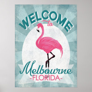 Melbourne Florida Pink Flamingo Retro Poster