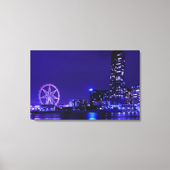 Melbourne Star Wheel With Night Skyline Canvas Art (Front)