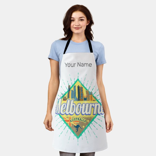Melbourne Victoria Australia Retro Skyline Vintage Apron (Worn)