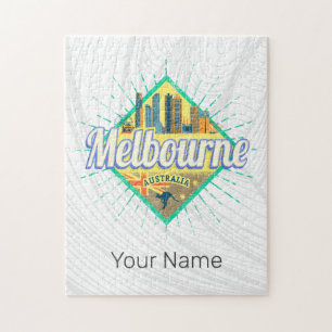 Melbourne Victoria Australia Retro Skyline Vintage Jigsaw Puzzle