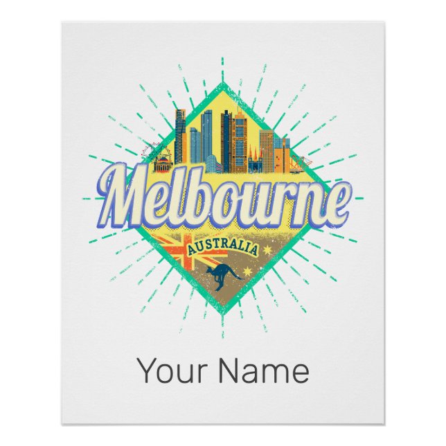 Melbourne Victoria Australia Retro Skyline Vintage Poster (Front)