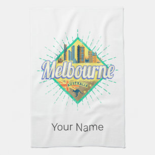Melbourne Victoria Australia Retro Skyline Vintage Tea Towel
