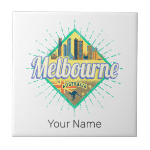 Melbourne Victoria Australia Retro Skyline Vintage Tile