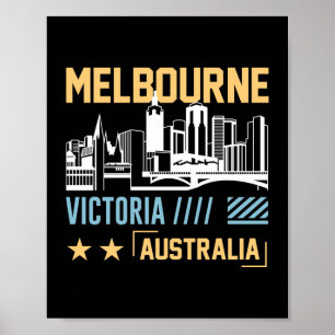 Melbourne Victoria Australia Skyline Travel Graphi Poster