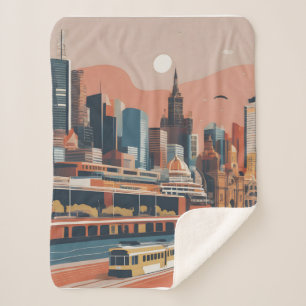 Melbourne vintage poster sherpa blanket