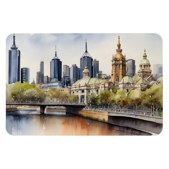 Melbourne watercolor art magnet (Horizontal)