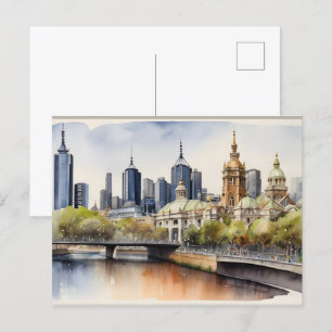 Melbourne watercolor art postcard