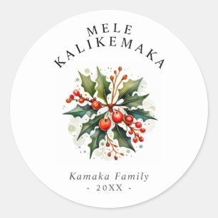 Mele Kalikemaka Holiday Custom Text Classic Round Sticker