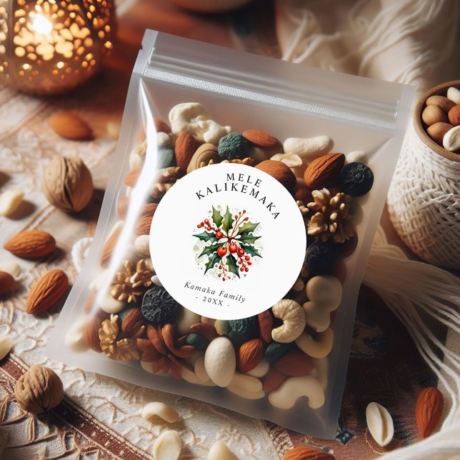  Mele Kalikemaka Holiday Custom Text Classic Round Sticker (Creator Uploaded)