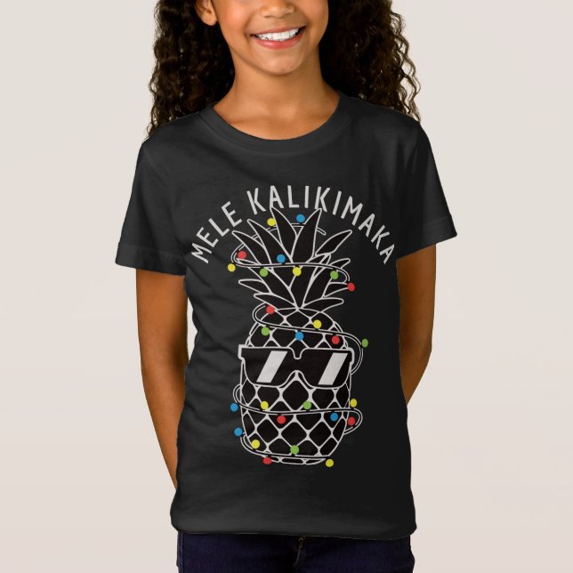 Mele Kalikima Pineapple Christmas Lights Xmas Sung T-Shirt (Front)