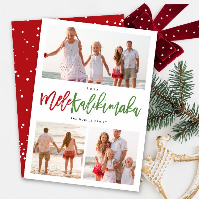 Mele Kalikimaka 3 Photo Collage Modern Christmas Holiday Card (Creator Uploaded)