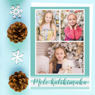 Mele Kalikimaka   4 Photo Teal Christmas Holiday Card