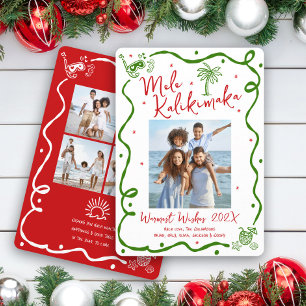 Mele Kalikimaka 5 Photo Red Green Doodle Christmas Holiday Card