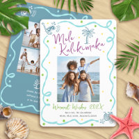 Mele Kalikimaka 5 Photo Teal Hand Drawn Christmas