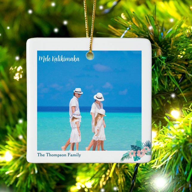 Mele Kalikimaka Beach 2 Photo Tropical Christmas Ceramic Ornament (Creator Uploaded)
