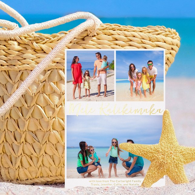 Mele Kalikimaka Beach Family Photo Collage Gold (Creator Uploaded)