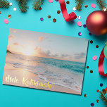 Mele Kalikimaka Beautiful Beach Christmas Gold<br><div class="desc">These pretty seaside Christmas gold foil cards feature gorgeous coastal seascape at sunrise with lovely typography that reads Mele Kalikimaka. A cute Hawaiian way to say Merry Christmas in style. Take me to the beach this holiday.</div>