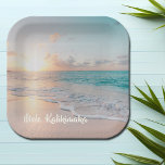 Mele Kalikimaka Beautiful Beach Christmas Party Paper Plate<br><div class="desc">These pretty seaside Christmas paper plates feature gorgeous coastal seascape at sunrise with lovely typography that reads Mele Kalikimaka. A cute Hawaiian way to say Merry Christmas in style. Take me to the beach this holiday.</div>