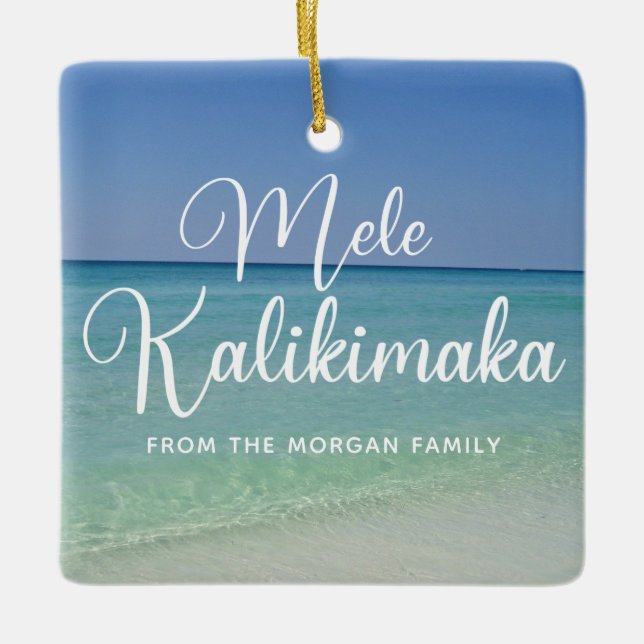 Mele Kalikimaka Beautiful Beach Custom Christmas Ceramic Ornament (Front)