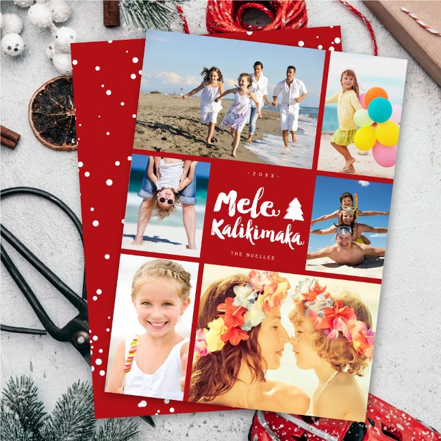 Mele Kalikimaka Brush Christmas 6 Photo Collage Holiday Card (Creator Uploaded)