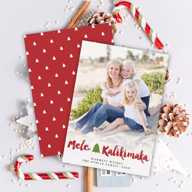 Mele Kalikimaka Brush Script Christmas Tree Photo Holiday Card (Creator Uploaded)