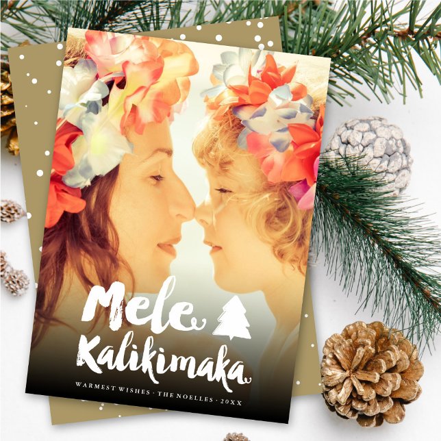 Mele Kalikimaka Brush Script Christmas Tree Photo Holiday Card (Creator Uploaded)