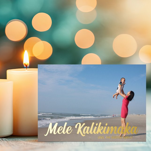 Mele Kalikimaka Chic Gold Script Beach Photo (Creator Uploaded)