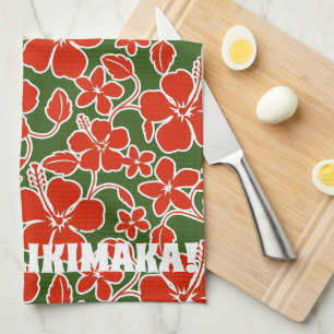 Mele Kalikimaka Christmas Hawaiian Hibiscus Print Tea Towel