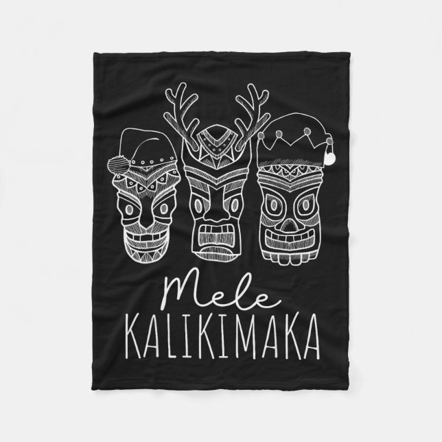 Mele Kalikimaka Christmas Hawaiian Santa Tiki Mask Fleece Blanket (Front)