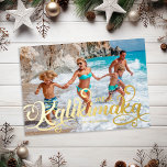 Mele Kalikimaka Christmas Photo<br><div class="desc">Modern hawaiian christmas card featuring a fully printed photo for you to replace with your own,  the seasons greetings "mele kalikimaka" in a luxurious real foil script font,  your family name,  and the year. The foil in this design can be change to silver or rose gold.</div>