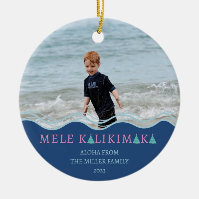 Mele Kalikimaka Christmas Photo Ceramic Tree Decoration (Front)