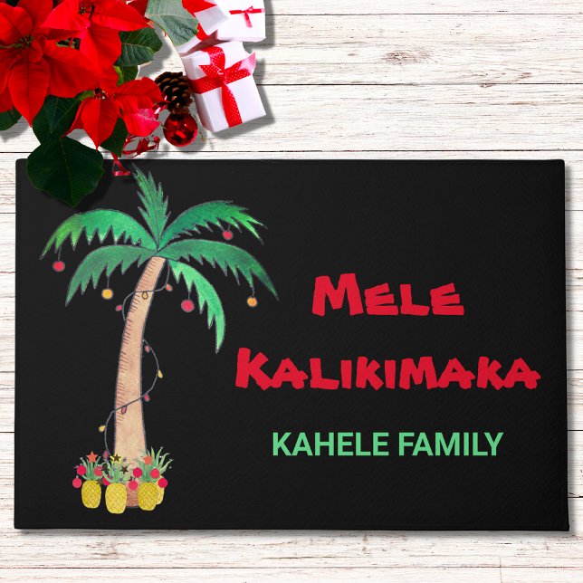 Mele Kalikimaka Christmas Pineapple  Palm Name Doormat (Creator Uploaded)