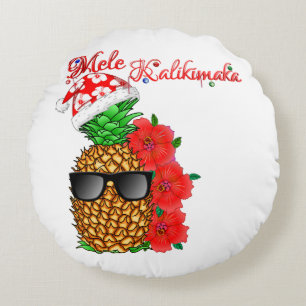 Mele Kalikimaka Christmas Pineapple Round Cushion