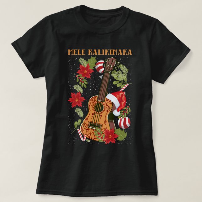 MELE KALIKIMAKA Christmas Ukulele Hawaii Gift   T-Shirt (Design Front)