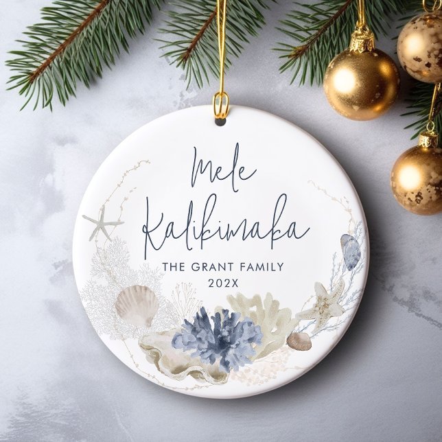 Mele Kalikimaka Coastal Holiday Ceramic Tree Decoration (Mele Kalikimaka Coastal Holiday Ceramic Ornament)